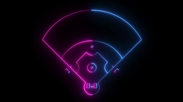 Baseball field icon animation on black background. futuristic digital icon video of a high-tech Baseball field .