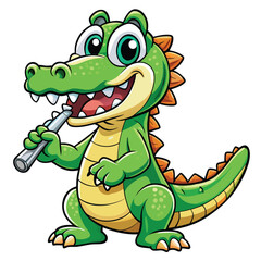 Fototapeta premium Cartoon crocodile holding a musical instrument