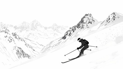 Skier descending a snowy mountain slope.
