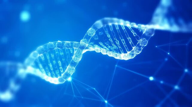 Digital DNA Strand Animation Showing Molecular Structure in Futuristic Blue Setting