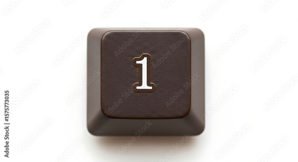 Poster isolated keyboard key with number one on white background