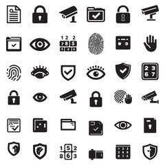 Collection of security and privacy icons in a clean silhouette style representing digital safety and protection
