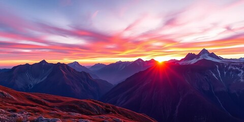 Serene mountain landscape at sunset, vibrant colors against a clean white background,   illustration,  tranquil