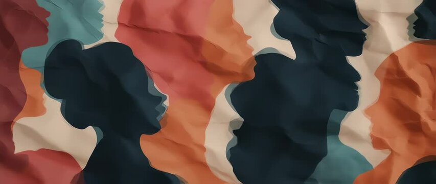 Diversity of Thought: Silhouettes of Human Profiles on Crumpled Paper Symbolizing Identity, Race, and Mental Complexity