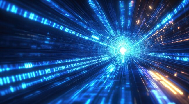 Digital tunnel with vibrant blue code