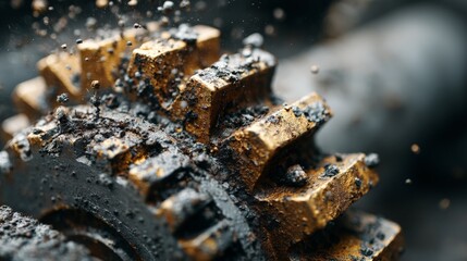 Motion-blurred photograph of large interlocking metal gears