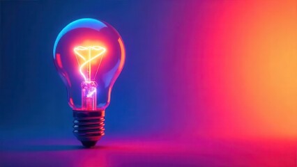 Illuminated Glass Bulb Glowing with Vibrant Hues Against a Bold Gradient Background