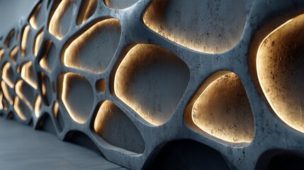Glowing organic Voronoi pattern on a futuristic wall