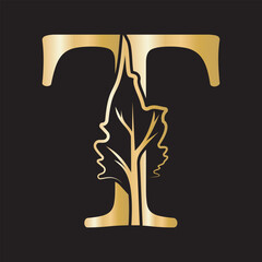 Tree Company Logo combine with letter T vector template