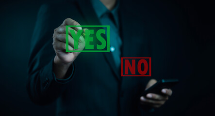 yes or no symbol and checkmark Alternative concepts, decision making, and true and false test questions.