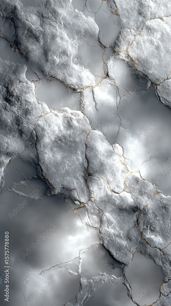 Poster Textured gray rock surface with intricate cracks and patterns under soft light