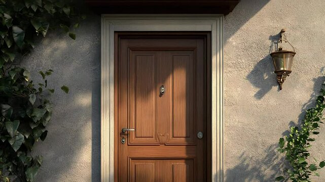 Elegant wooden front door enhancing home exterior design