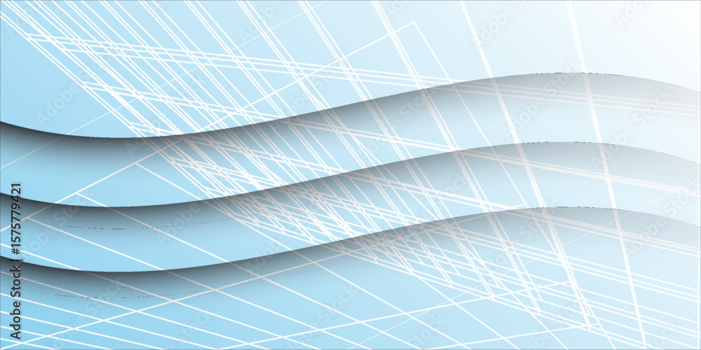 Poster abstract blue wave background with white crisscross lines and soft gradient layers, creating a moder