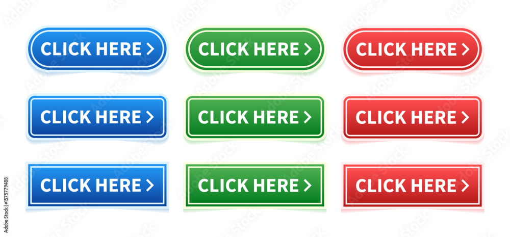 Poster click here button. click button. clicking the icon. action button click here with click cursor. vect