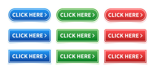  Click Here Button. Click button. Clicking the icon. Action button click here with click cursor. Vector illustration