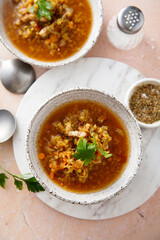 Homemade lentil soup with vegetables