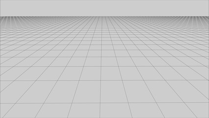 Abstract wireframe perspective grid on white background.