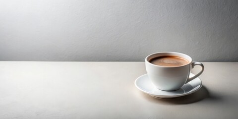 Obraz premium Aromatic Coffee in a Simple White Cup on a Table Against a Neutral Background