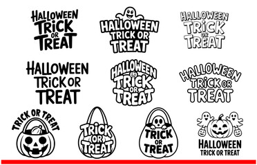 Fototapeta premium Collection of Halloween Trick or Treat typography and symbols in different styles ideal for party invitations and kids crafts