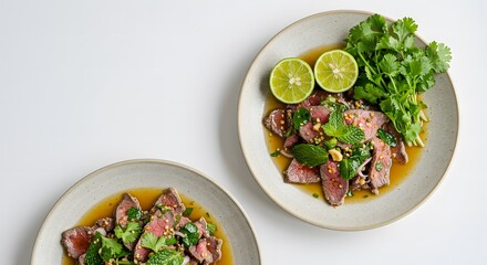 Exquisite Thai Beef Salad: Vibrant Colors, Fresh Herbs, and Citrus Accents.