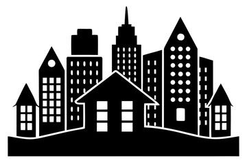 Fototapeta premium Vector art of silhouette of city view