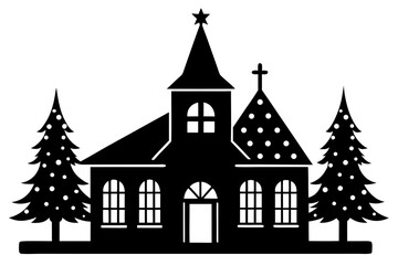 Vector art of silhouette of church in the night