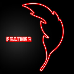feather neon sign, modern glowing banner design, colorful modern design trends on black background. Vector illustration.