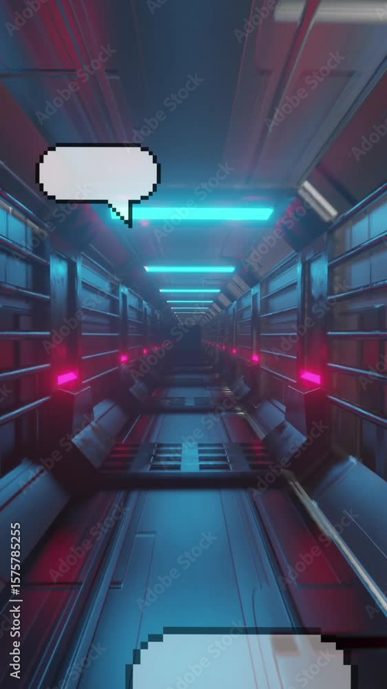 Aufkleber animation of message boxes and lens flares over futuristic tunnel in background