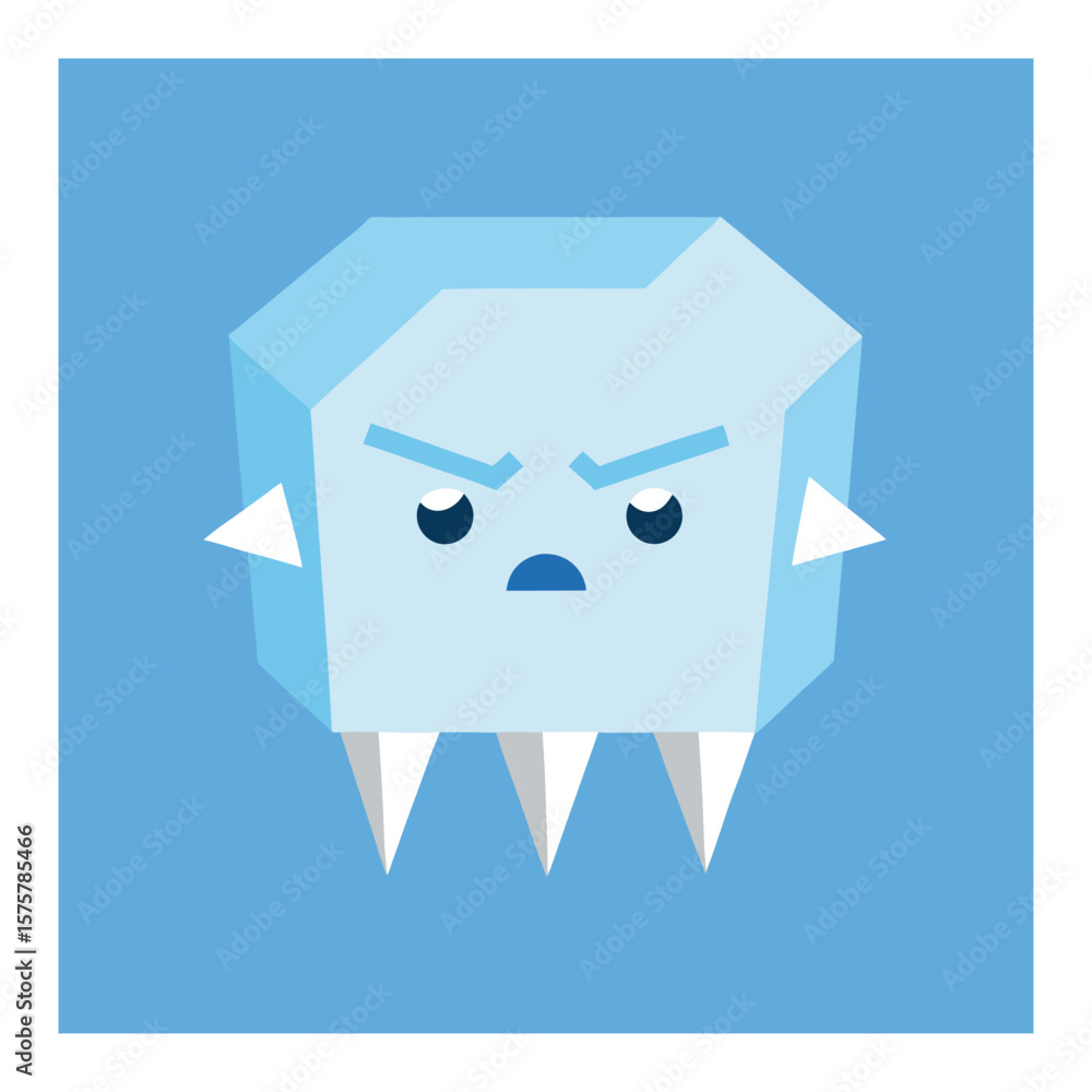 Aufkleber geometric ice monster character with angry expression and sharp teeth