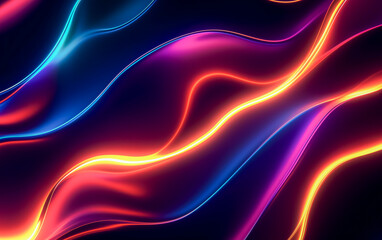 Pulsating neon lights wallpaper. Futuristic background of dynamic neon lights. Header or banner for website.