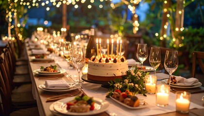 Fototapeta premium Outdoor birthday party, elegant table setting