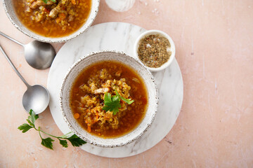 Homemade lentil soup with vegetables