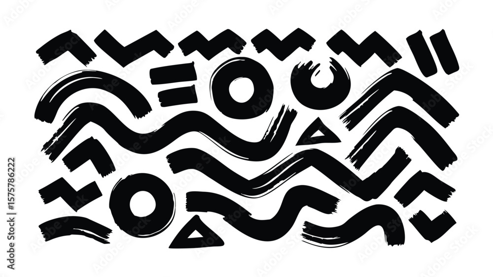 Poster black brush strokes of geometric shapes creating an abstract pattern on a white background design el