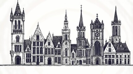Obraz premium Detailed sketch of a historic city skyline.