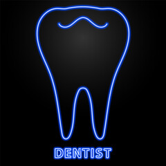 dentist neon sign, modern glowing banner design, colorful modern design trends on black background. Vector illustration.