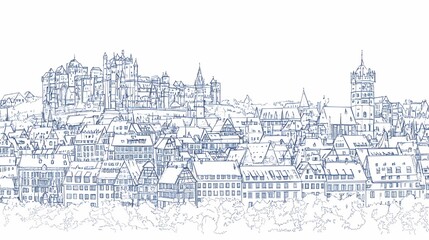 Obraz premium Hand-drawn illustration of an old European city.