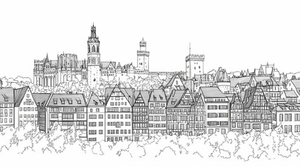 Obraz premium Black and white line drawing of an old european city.