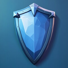 Crystal shield with metal frame,  blue, fantasy, game asset.