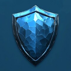 Blue metallic shield with a textured surface.