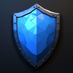 Blue polygonal shield with metallic border.