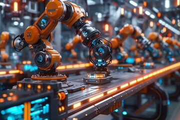 Automated robotic assembly line in a modern factory.