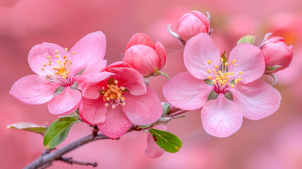 Fototapeta premium Beautiful pink blossoms on a branch with soft blurred background creating a serene atmosphere