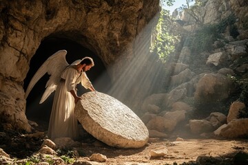 Angel removes the stone from the cave