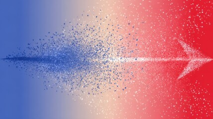 Abstract patriotic starburst explosion forming an arrow shape in red white and blue colors