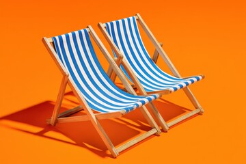 Two beach chairs on an orange background, a mockup template