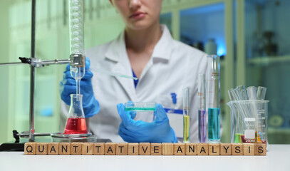 A dedicated scientist conducting quantitative data analysis in a lab using glassware and equipment...