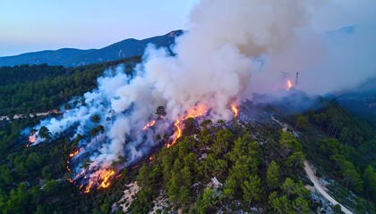 Forest fire, aerial view