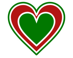 Layered heart design with green and red colors suitable for various projects