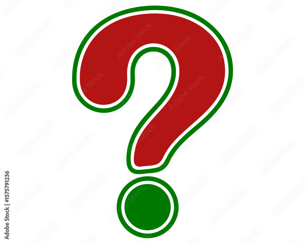 Poster bold question mark symbol with green and red colors on a transparent background