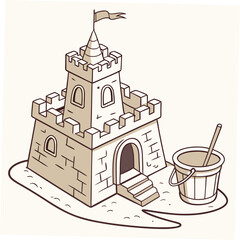 Fototapeta premium Sandcastle with bucket and flag beach summer
